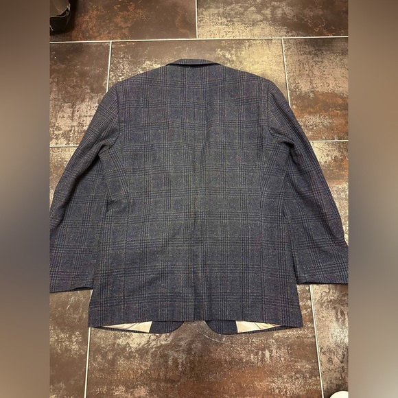 I56 Vintage BURBERRY Navy Blue Glen Plaid Wool Blazer Sport Coat jacket 46R - Picture 3 of 10